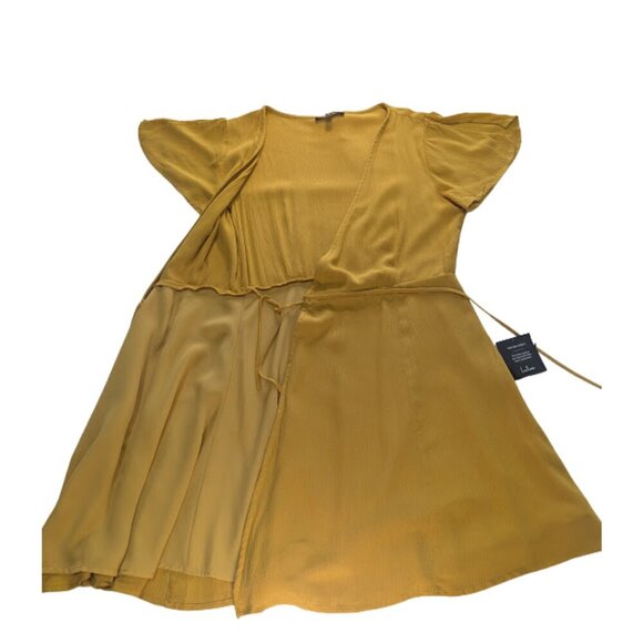 Lulus Harbor Point Mustard Yellow Flutter-Sleeve Mini Wrap Dress — Size M - Picture 2 of 12